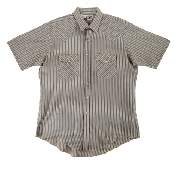 Vtg Western Frontier SS Pearl Shirt Men L Beige Gray Striped 2-Pkts USA Made 90s - Picture 1 of 10